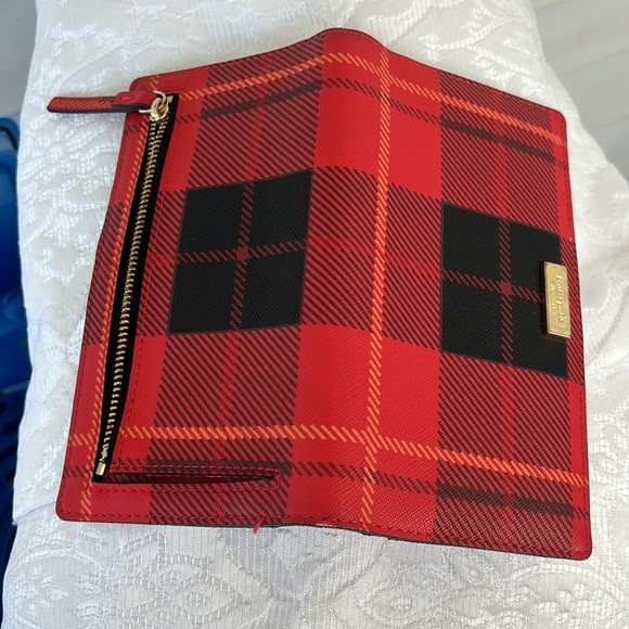 Kate Spade wallet snap-close bifold black red plaid - Picture 3 of 7